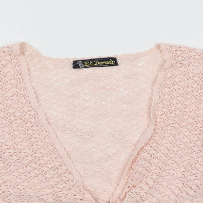 El.Dorado Womens Pink Geometric Polyester Cropped T-Shirt Size L V-Neck