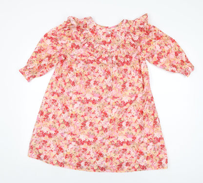 NEXT Girls Pink Floral Cotton Shift Size 12 Years Round Neck Button
