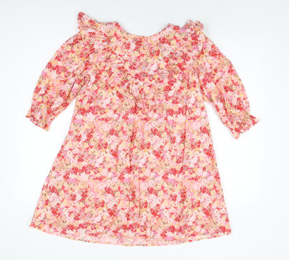 NEXT Girls Pink Floral Cotton Shift Size 12 Years Round Neck Button