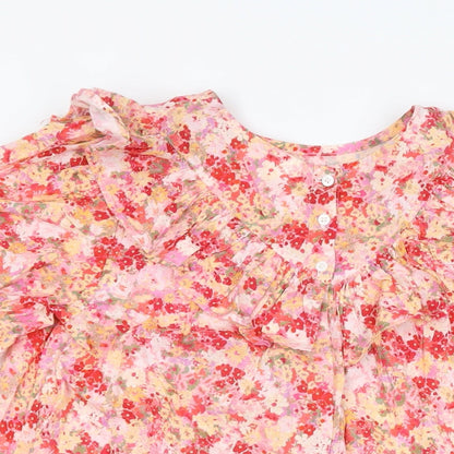 NEXT Girls Pink Floral Cotton Shift Size 12 Years Round Neck Button
