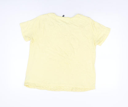 EWM Womens Yellow Floral Cotton Basic T-Shirt Size M Round Neck