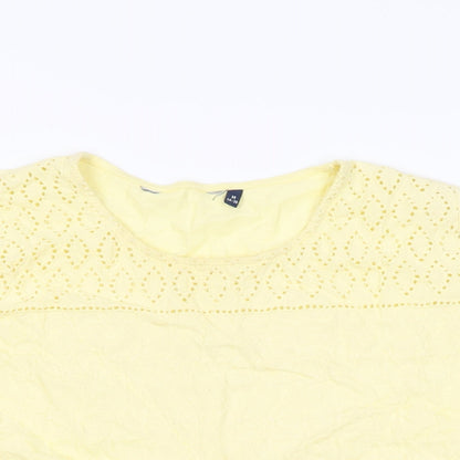 EWM Womens Yellow Floral Cotton Basic T-Shirt Size M Round Neck