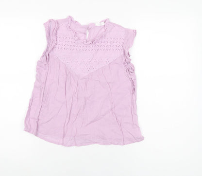 Loevia Girls Purple Floral Cotton Basic T-Shirt Size 14 Years Round Neck Button