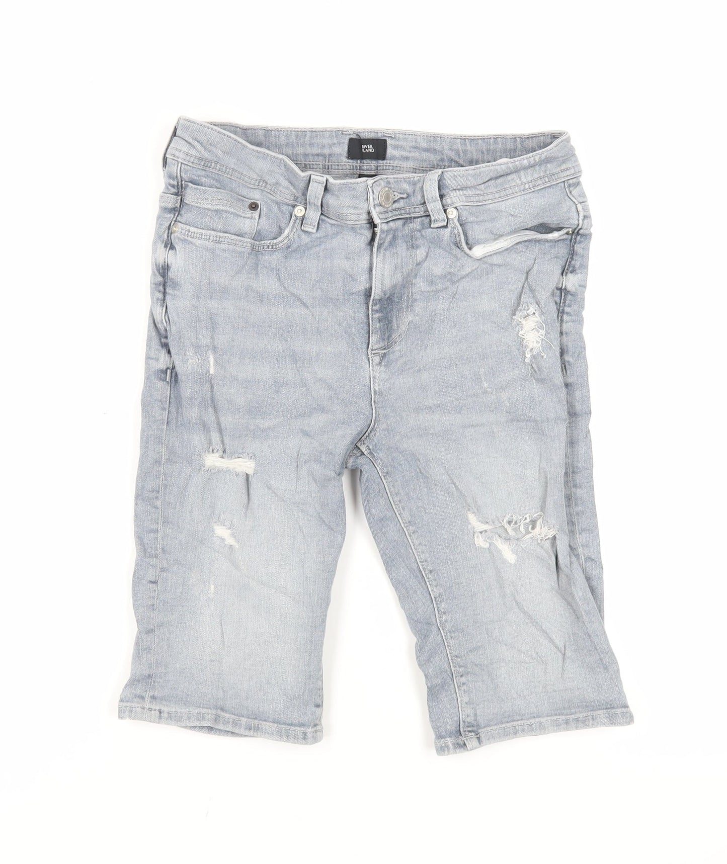 River Island Mens Blue Cotton Chino Shorts Size 28 in L11 in Regular Zip