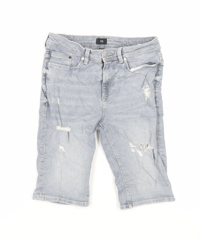 River Island Mens Blue Cotton Chino Shorts Size 28 in L11 in Regular Zip