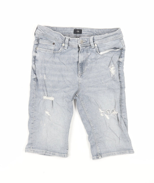 River Island Mens Blue Cotton Chino Shorts Size 28 in L11 in Regular Zip