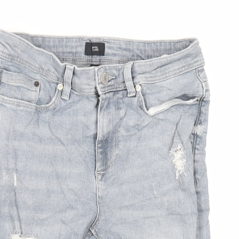 River Island Mens Blue Cotton Chino Shorts Size 28 in L11 in Regular Zip