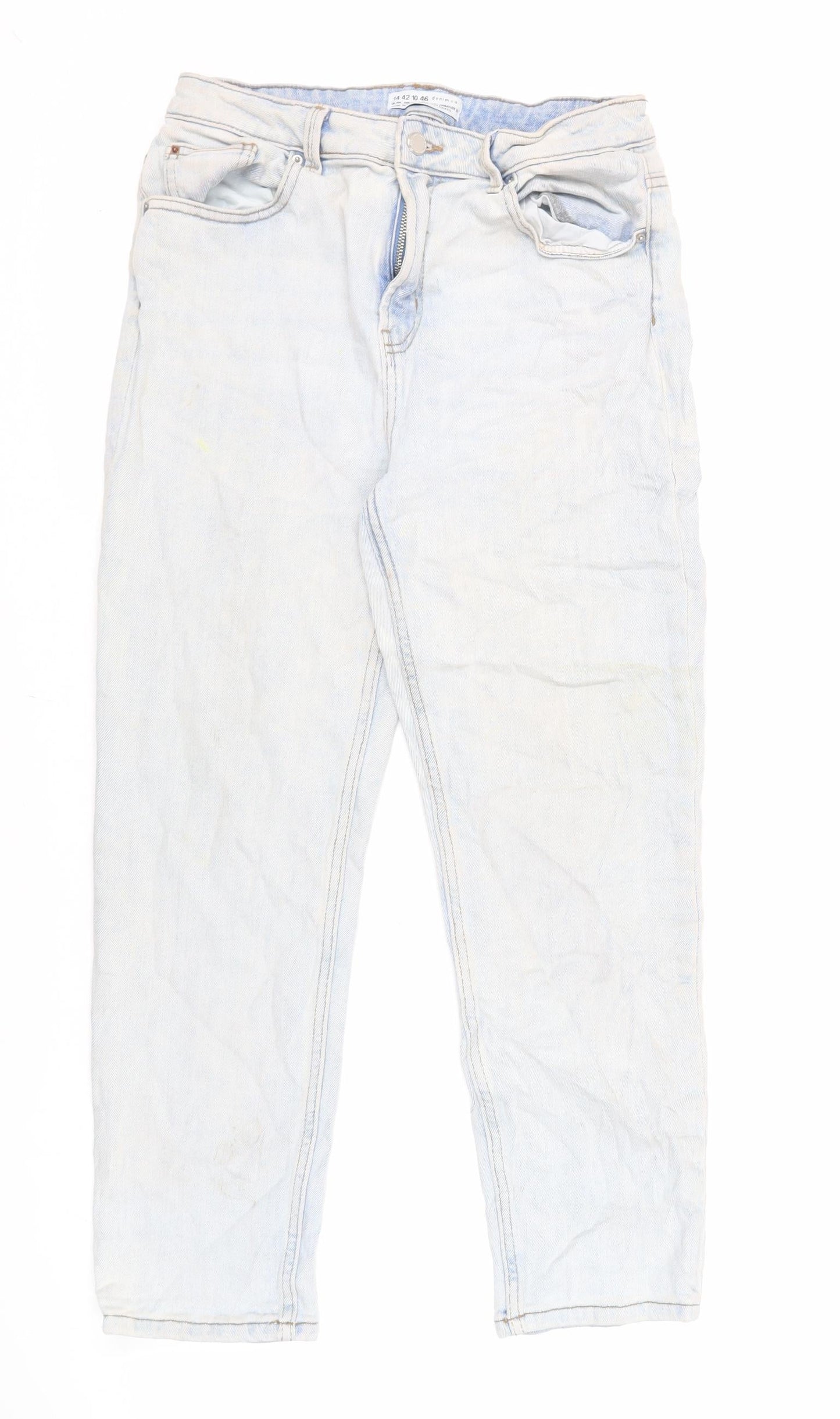 Denim & Co. Womens Blue Cotton Straight Jeans Size 14 L27 in Regular Zip