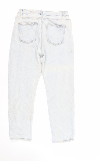 Denim & Co. Womens Blue Cotton Straight Jeans Size 14 L27 in Regular Zip