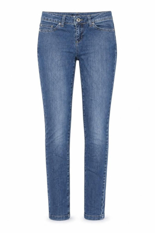 Front view of Crew Clothing Blue Cotton Skinny Jeans, size 27, in, 30-inch leg Regular Zip