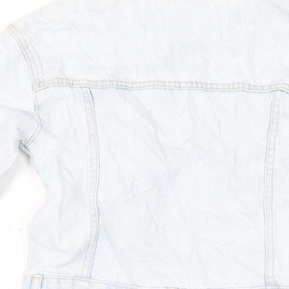 Zara Womens Blue Cotton Shirt Dress Size XS Collared Snap - Pockets
