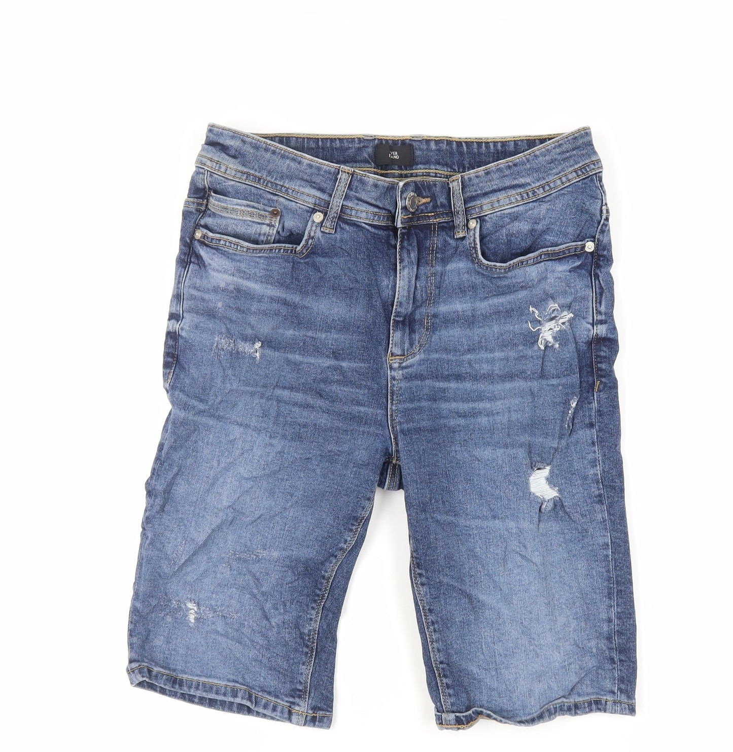 River Island Mens Blue Cotton Chino Shorts Size 28 in L11 in Regular Zip - Skinny