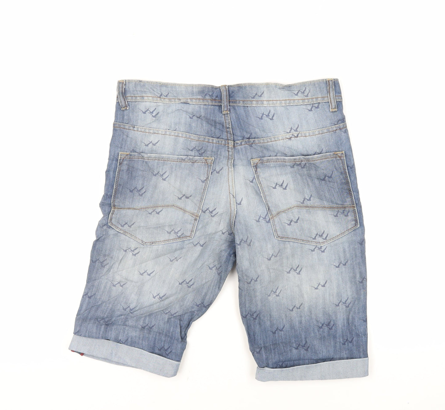 Denim & Co. Mens Blue Geometric Cotton Chino Shorts Size 32 in L12 in Regular Zip - Bird Pattern