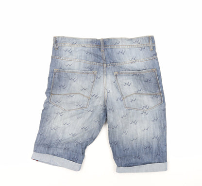 Denim & Co. Mens Blue Geometric Cotton Chino Shorts Size 32 in L12 in Regular Zip - Bird Pattern