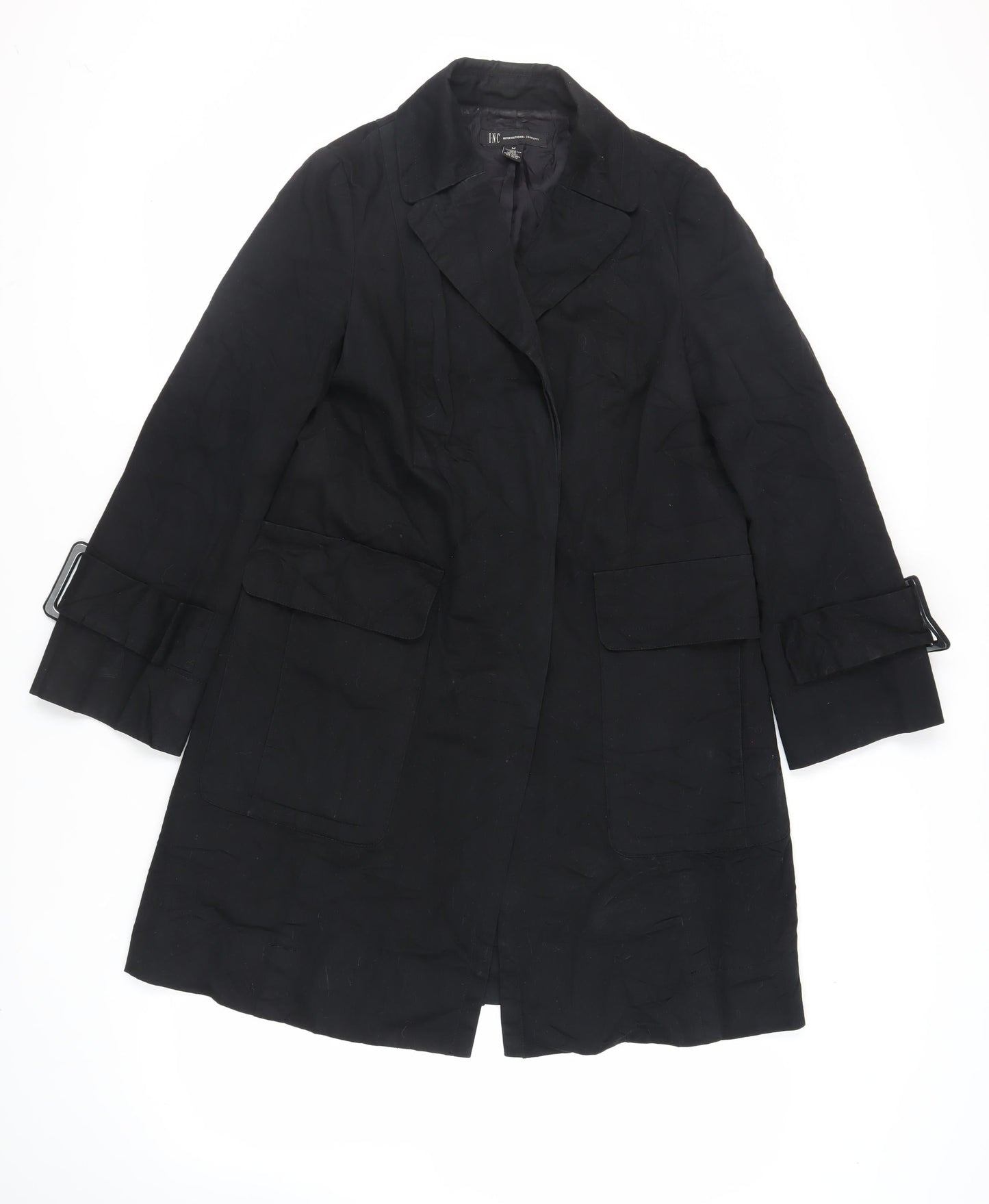 INC International Concepts Womens Black Trench Coat Coat Size M Button