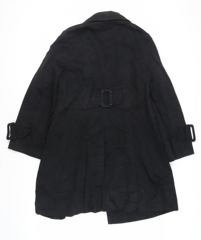 INC International Concepts Womens Black Trench Coat Coat Size M Button