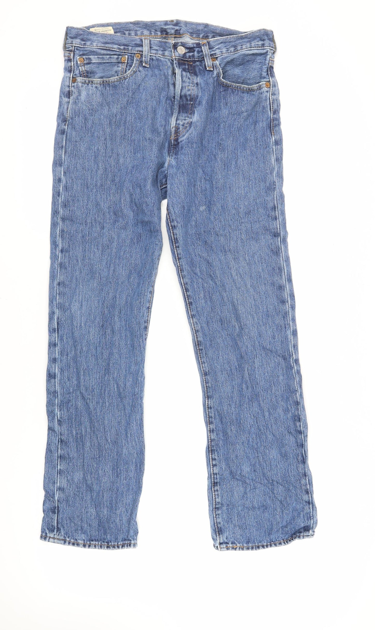 Levi's Mens Blue Cotton Straight Jeans Size 32 in L30 in Regular Button - Vintage