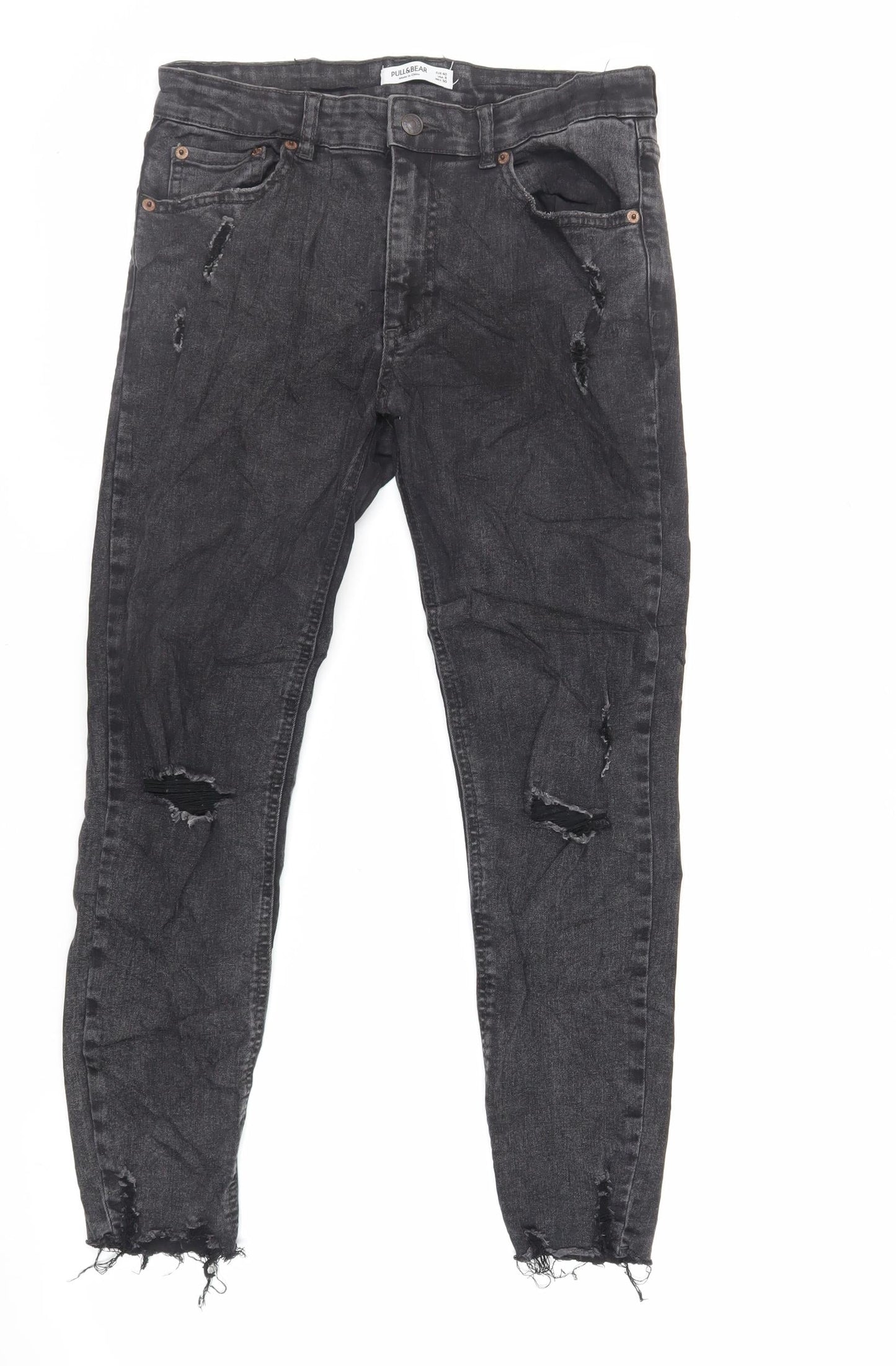 Pull&Bear Womens Black Cotton Skinny Jeans Size 12 L27 in Regular Zip - Raw Hem