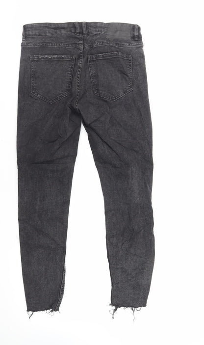 Pull&Bear Womens Black Cotton Skinny Jeans Size 12 L27 in Regular Zip - Raw Hem