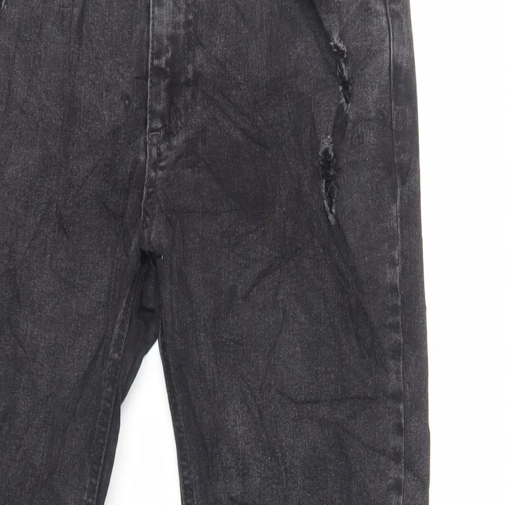 Pull&Bear Womens Black Cotton Skinny Jeans Size 12 L27 in Regular Zip - Raw Hem