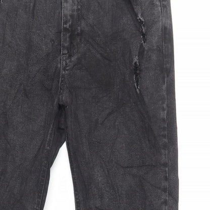 Pull&Bear Womens Black Cotton Skinny Jeans Size 12 L27 in Regular Zip - Raw Hem