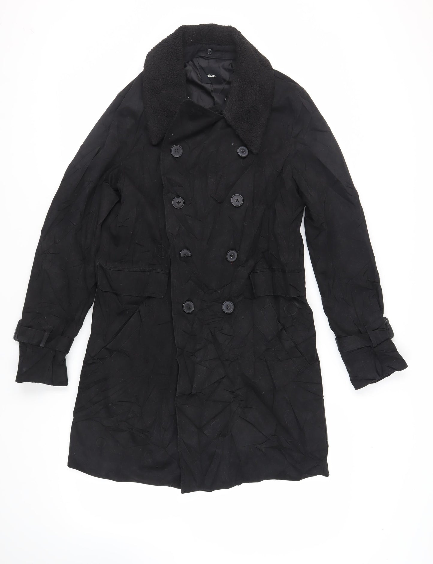 ASOS Mens Black Trench Coat Coat Size S Button