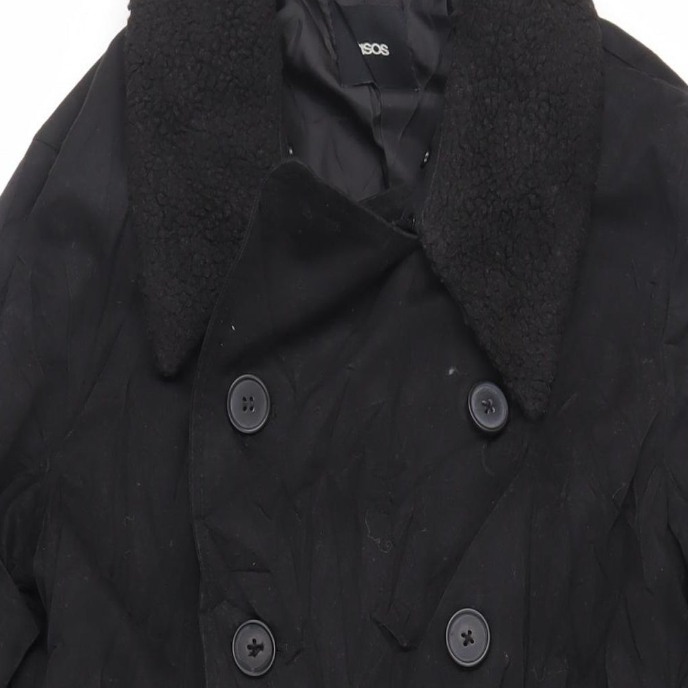 ASOS Mens Black Trench Coat Coat Size S Button