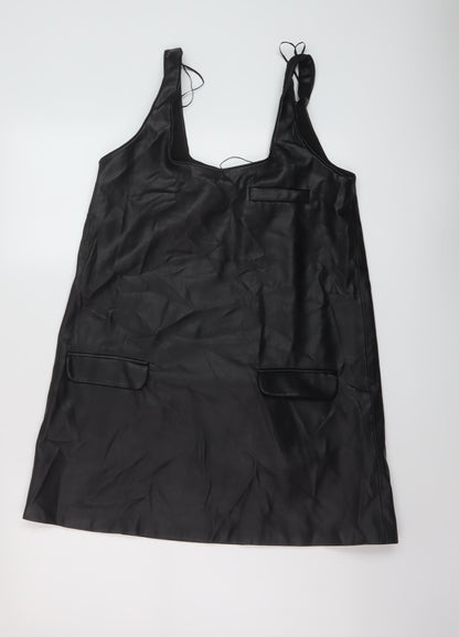 Zara Womens Black Polyurethane Mini Size XS Square Neck Pullover
