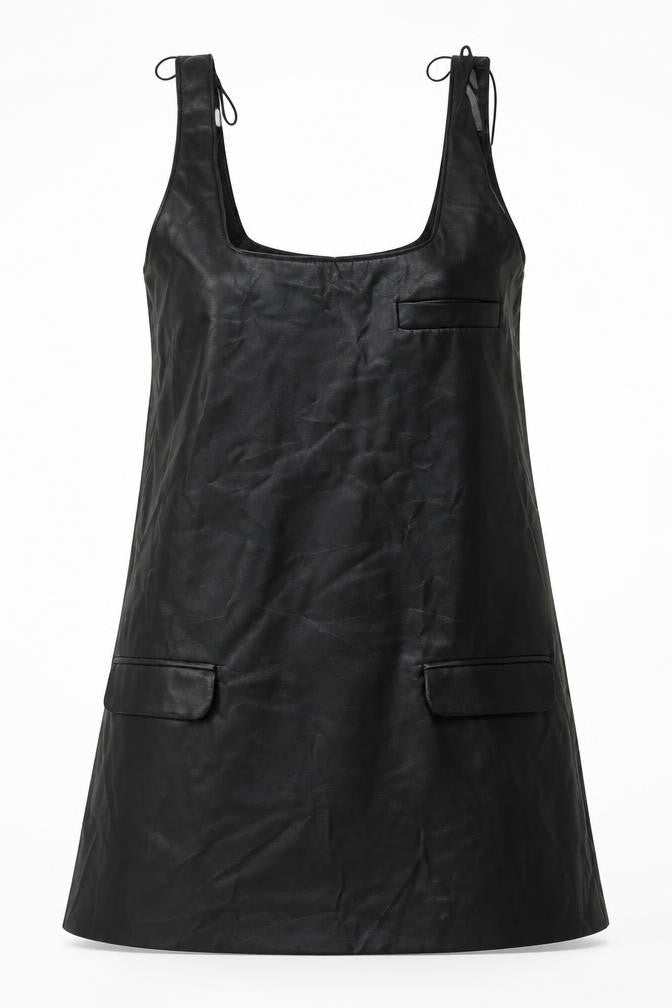 Zara Womens Black Polyurethane Mini Size XS Square Neck Pullover