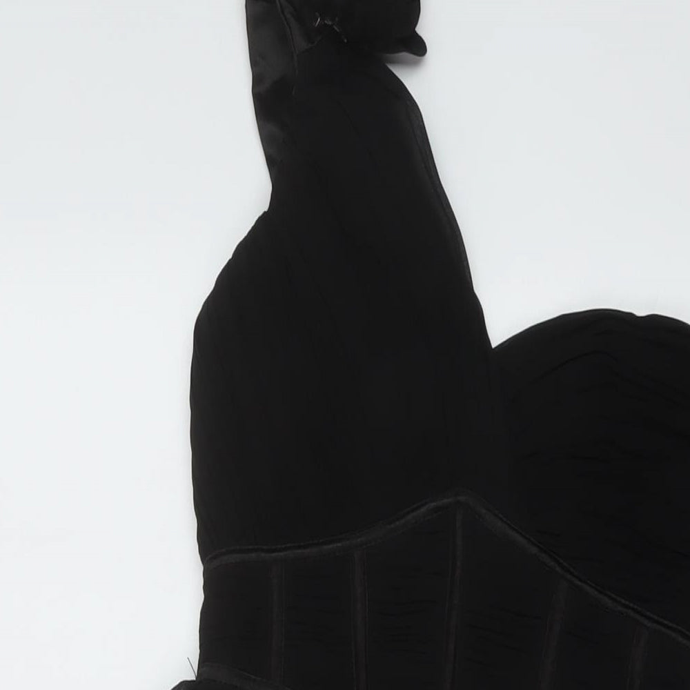 Little Mistress Womens Black Polyester Skater Dress Size 10 One Shoulder Zip