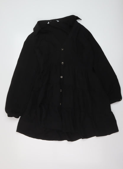 Zara Womens Black Polyester A-Line Size S V-Neck Button