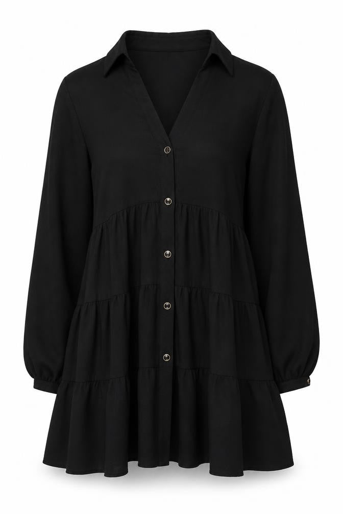 Zara Womens Black Polyester A-Line Size S V-Neck Button