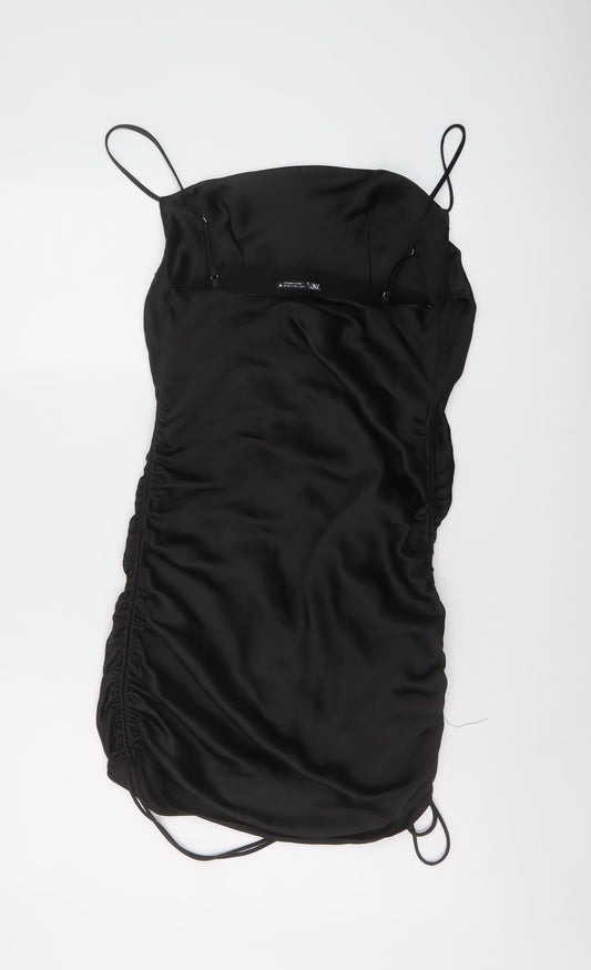 Zara Womens Black Polyester Mini Size S Cowl Neck Zip
