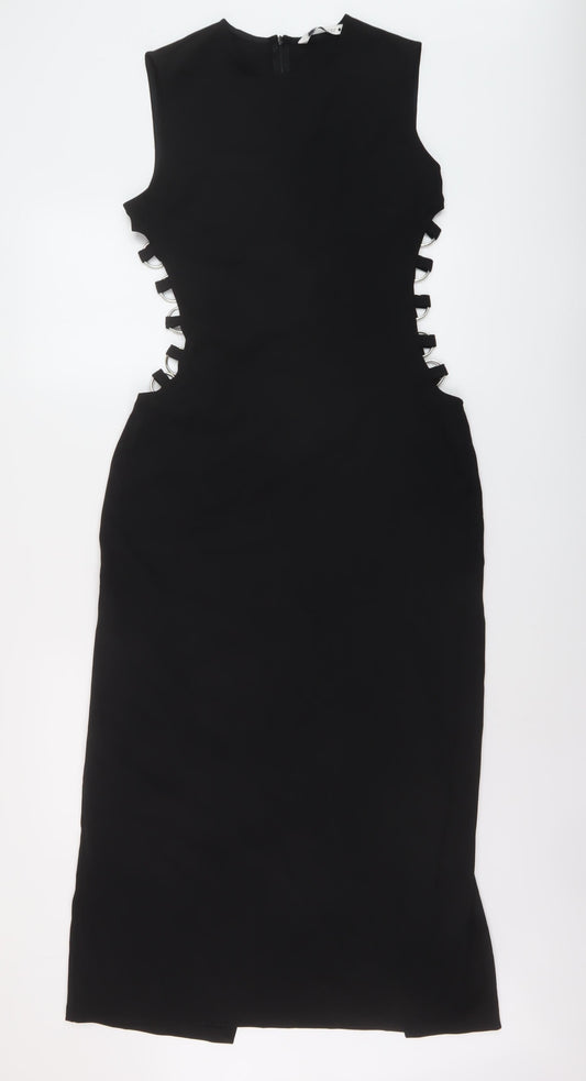 Zara Womens Black Polyester Maxi Size M Round Neck Zip