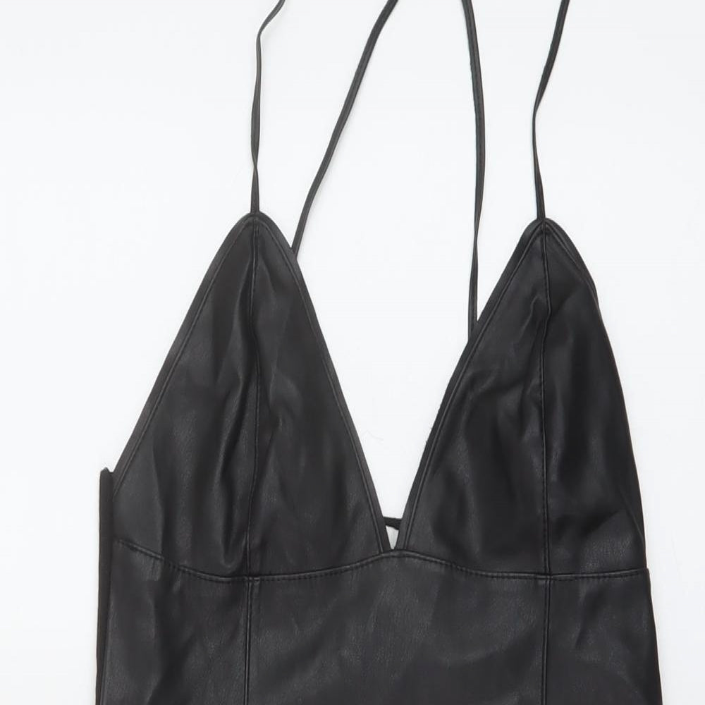 Zara Womens Black Polyester A-Line Size S V-Neck Zip