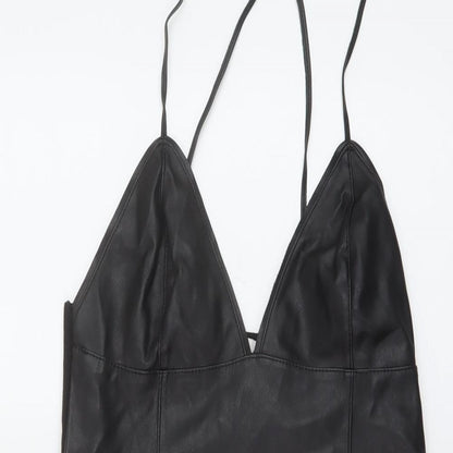 Zara Womens Black Polyester A-Line Size S V-Neck Zip
