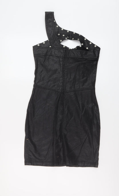 Miss Selfridge Womens Black Polyester Mini Size 8 One Shoulder Zip
