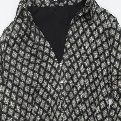 Zara Womens Beige Geometric Viscose A-Line Size S Collared Button