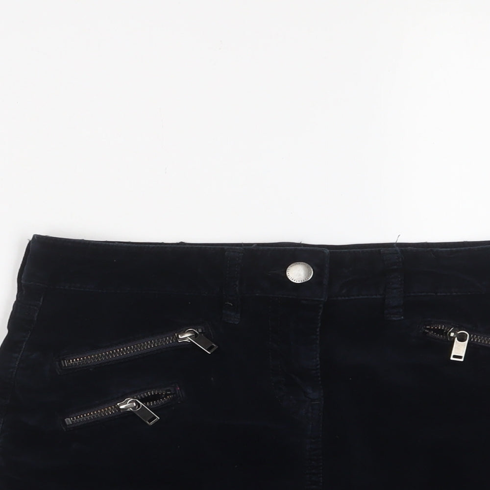 NEXT Womens Blue Cotton A-Line Skirt Size 8 Zip - Zips