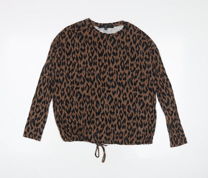 Up! Womens Brown Animal Print Viscose Basic T-Shirt Size XS Crew Neck