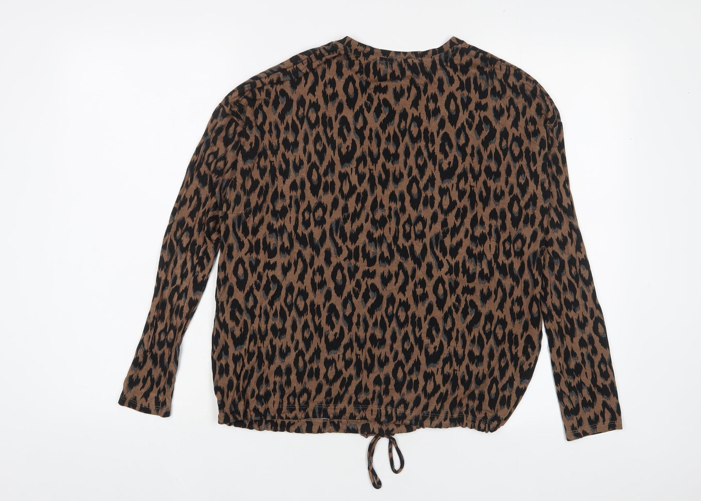 Up! Womens Brown Animal Print Viscose Basic T-Shirt Size XS Crew Neck