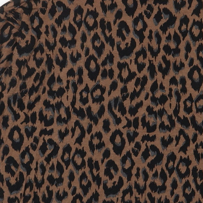 Up! Womens Brown Animal Print Viscose Basic T-Shirt Size XS Crew Neck