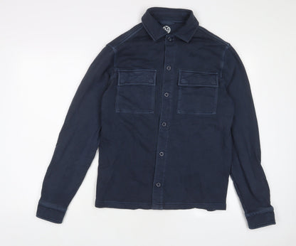 Marks and Spencer Mens Blue Cotton Button-Up Size S Collared Button