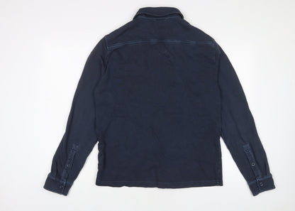 Marks and Spencer Mens Blue Cotton Button-Up Size S Collared Button