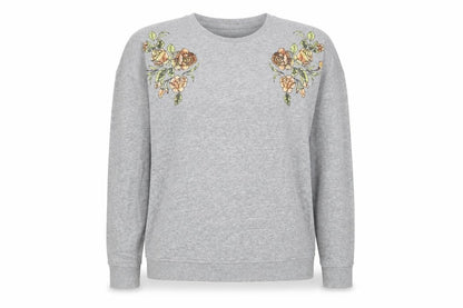 New Look Womens Grey Floral Cotton Pullover Sweatshirt Size 10 Pullover