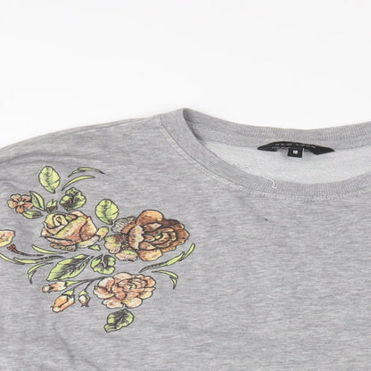 New Look Womens Grey Floral Cotton Pullover Sweatshirt Size 10 Pullover