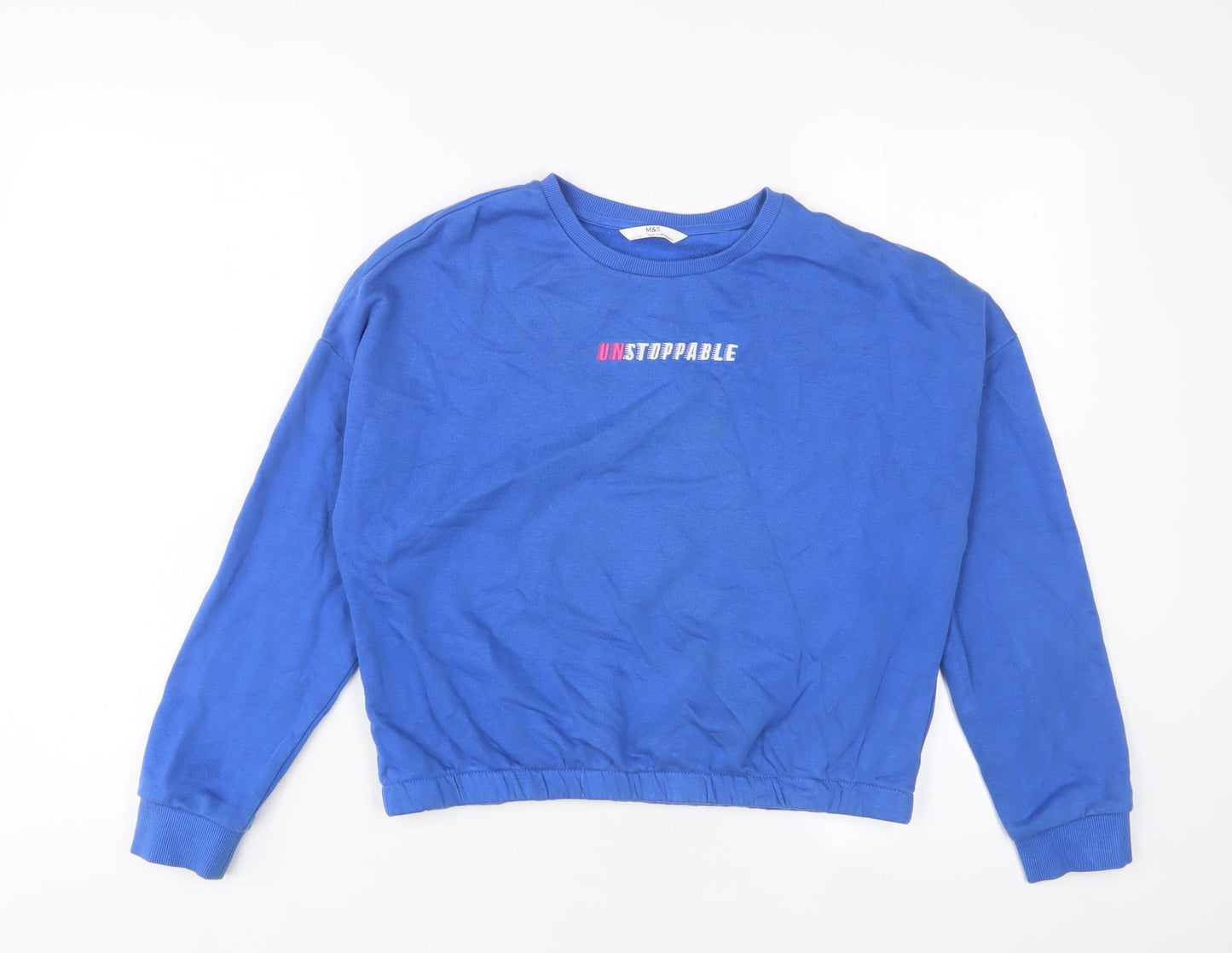 Marks and Spencer Girls Blue Cotton Pullover Sweatshirt Size 12-13 Years Pullover - Embroidered