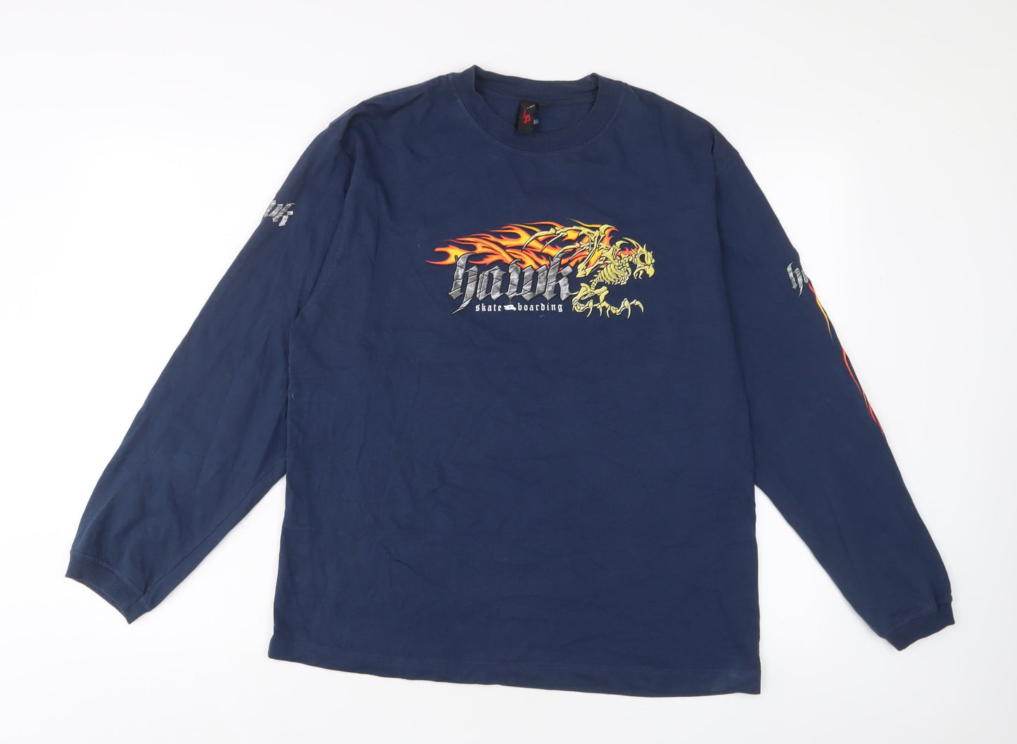 Hank Boys Blue Cotton Basic T-Shirt Size 16 Years Crew Neck Pullover - Tall