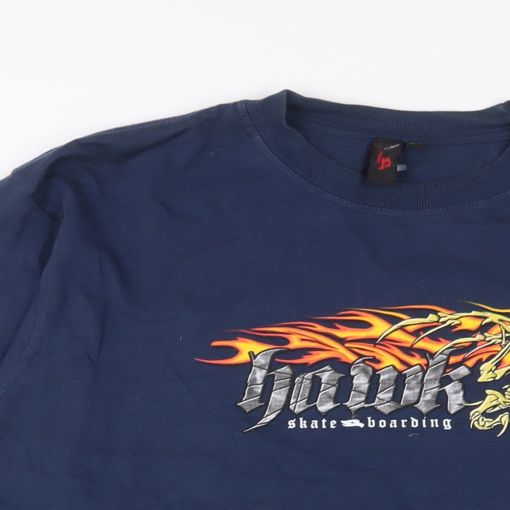 Hank Boys Blue Cotton Basic T-Shirt Size 16 Years Crew Neck Pullover - Tall