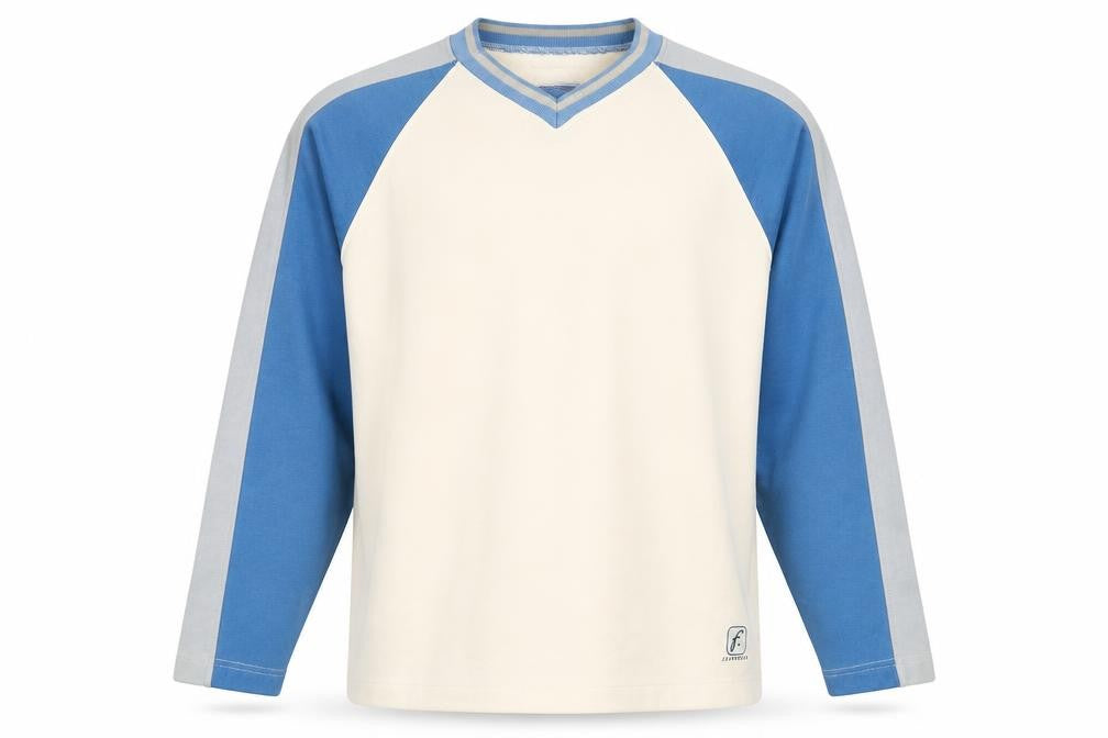 Front view of Falmer Heritage men’s beige cotton pullover sweatshirt, size S